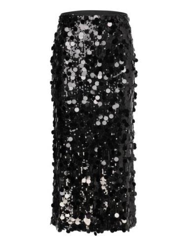 Zandrea Sequin Ankle Skirt Skirts Knee-length & Midi Skirts Black Bubb...