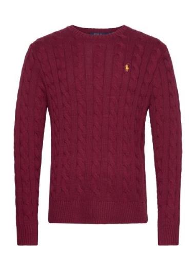 Cable-Knit Cotton Sweater Designers Knitwear Round Necks Burgundy Polo...