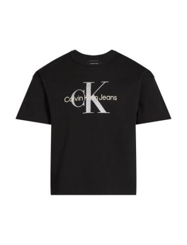 Monologo Glitter Ss T-Shirt Tops T-Kortærmet Skjorte Black Calvin Klei...