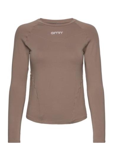 Soft Basic Long Sleeve Sport T-shirts & Tops Long-sleeved Brown Aim´n