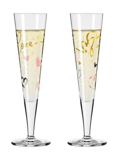 Goldnacht Champagneglas 2-P Hearts Home Tableware Glass Champagne Glas...