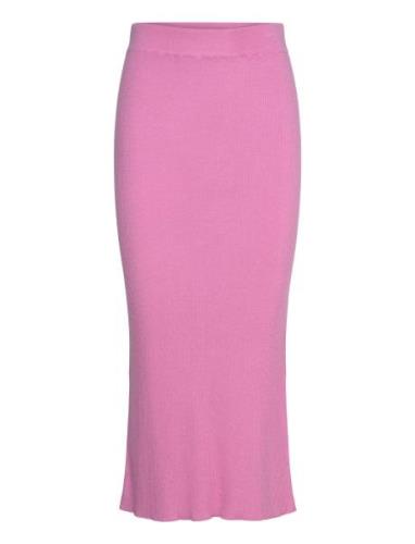 Fine Knit Rib Skirt Skirts Knee-length & Midi Skirts Pink Davida Cashm...