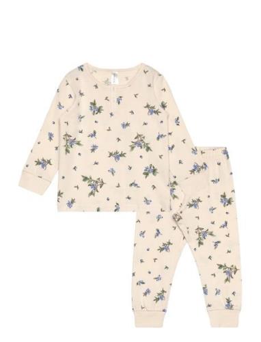 Pyjama Henley Blueberry Mini Pyjamassæt Beige Lindex