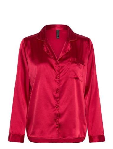 Satin Long-Sleeved Jacket Pyjamas Nattøj Red Hunkemöller