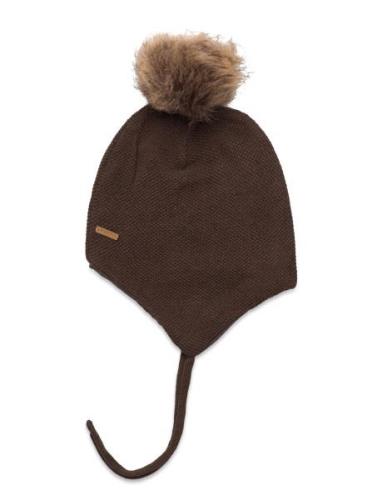 Hat W. Detachable Fake Fur Accessories Headwear Hats Beanie Brown Miny...