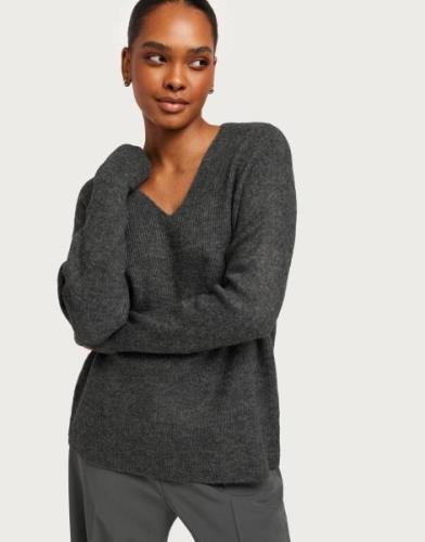 Vero Moda - Grå - Vmcrewlefile Ls V-Neck Blouse Noos