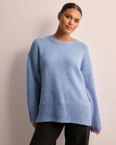 Pieces - Blå - Pcnancy Ls Loose O-Neck Knit Noos B