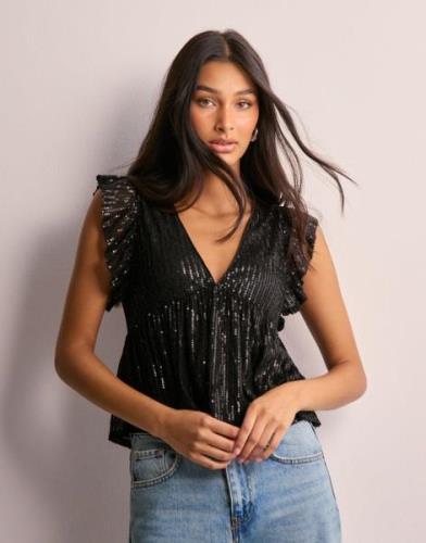 Nelly - Sort - Sequin Flounce Top