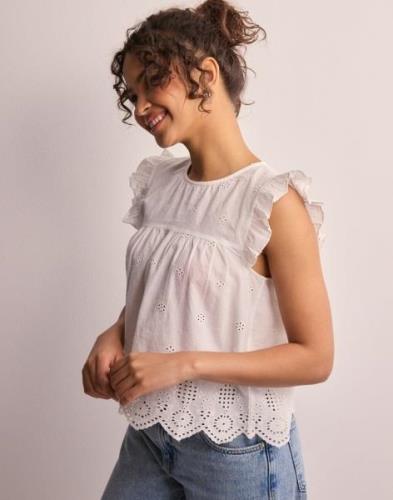 Only - Hvid - Onlsilla S/L Frill Top Wvn Noos