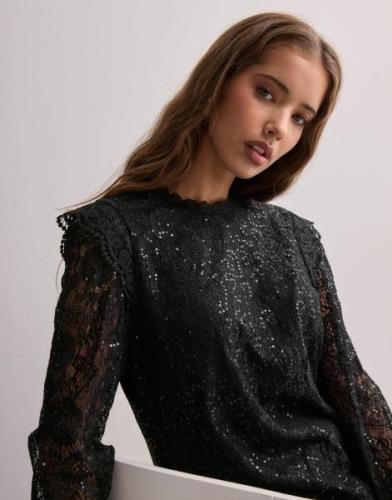 Pieces - Sort - Pcolline Ls Lace Sequins Top Noos