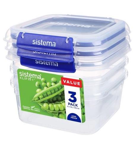 Sistema Madkasse - Square Klip it Plus - 3-pak - 1,15L - BlÃ¥