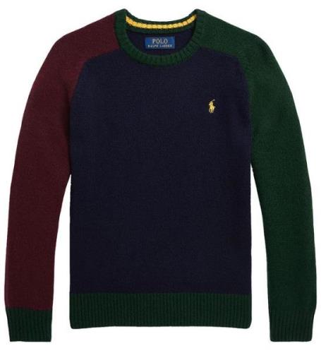 Polo Ralph Lauren Bluse - Uld - Navy m. MÃ¸rkegrÃ¸n/Bordeaux