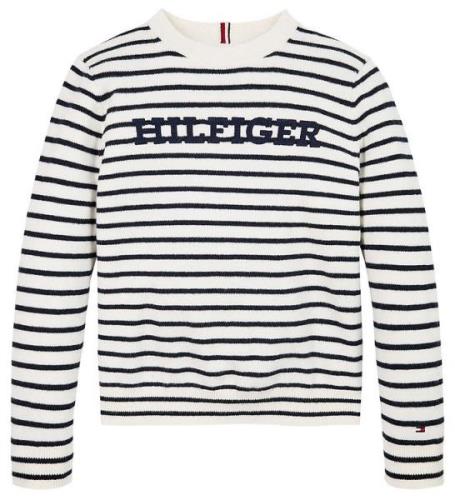 Tommy Hilfiger Bluse - Strik - Monotype - White Base/Blue Stripe