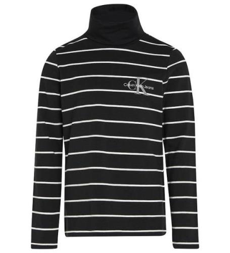 Calvin Klein Bluse - Slim Roll Neck - Thin Black Ivory Stripe