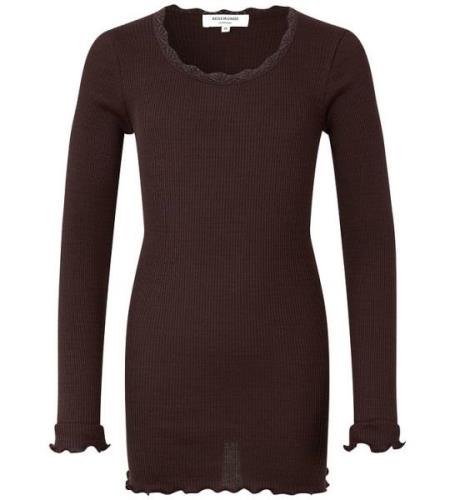 Rosemunde Bluse - Silke/Bomuld - Rib - Dark Espresso m. Blonder