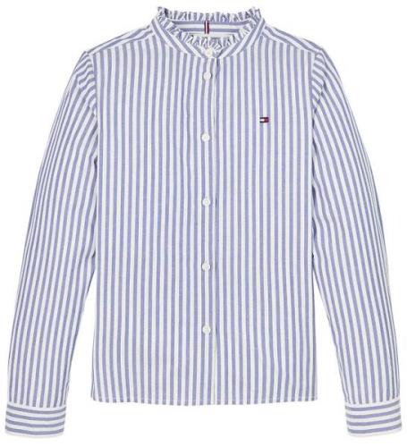 Tommy Hilfiger Bluse - Ruffle Collar - Mid Blue/Optic White