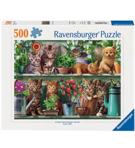 Ravensburger Puslespil - 500 Brikker - Cats On The Shelf