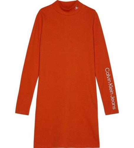 Calvin Klein Kjole - Rib - Mock Neck -  Orange