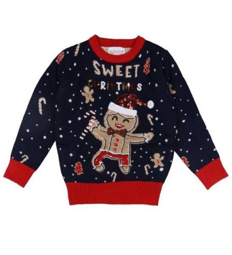 Jule-Sweaters Bluse - Cute Cookie Man - Strik - BlÃ¥