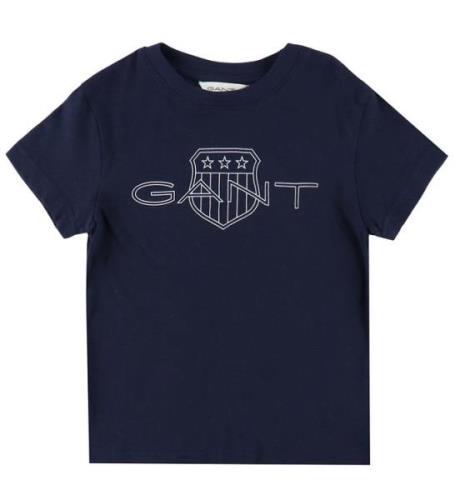 GANT T-shirt - Relaxed Contrast Shield - Evening Blue